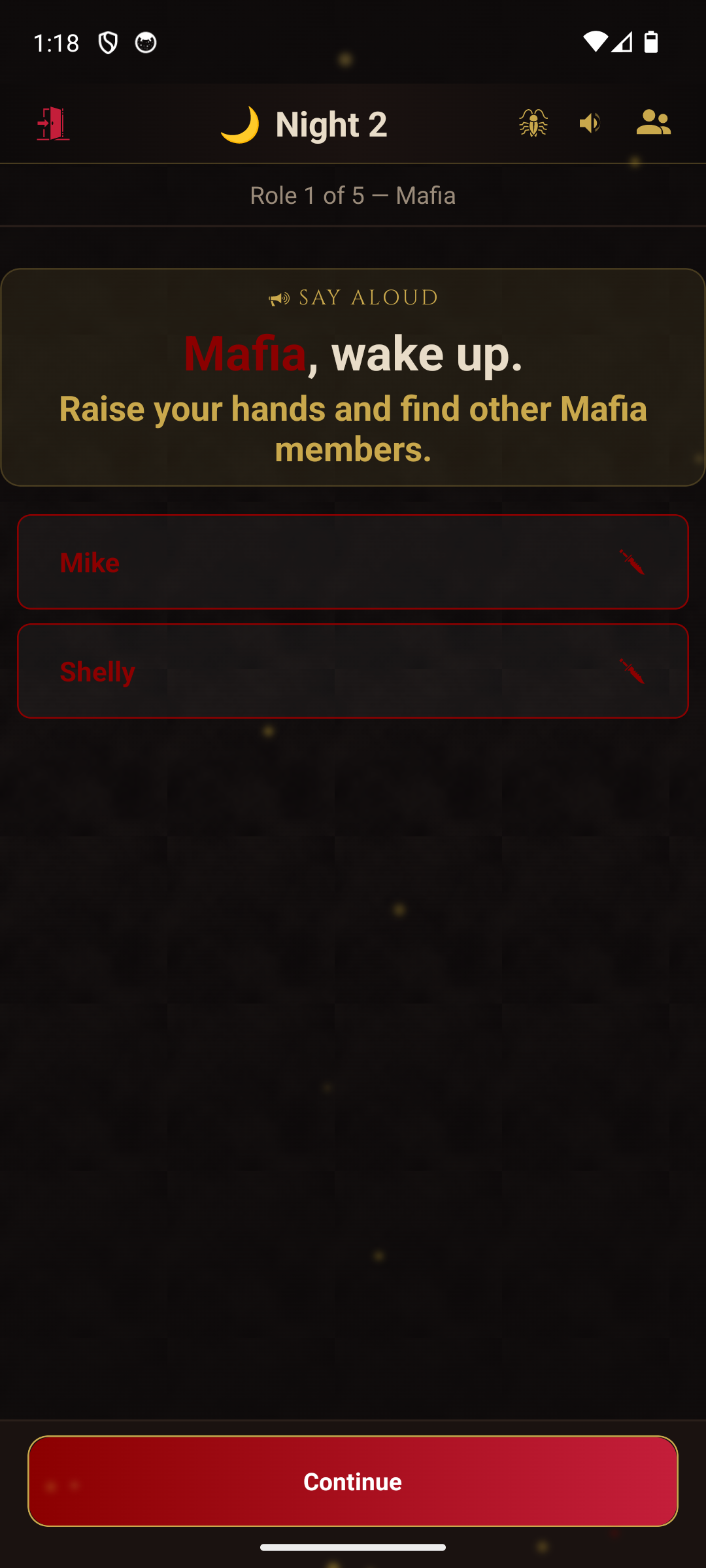 Moderator view — Mafia wake up prompt