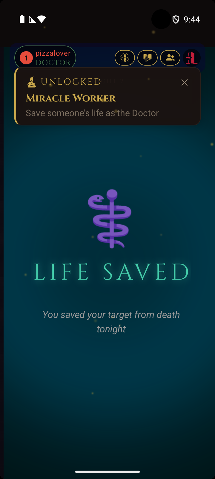 Achievement unlock toast - Miracle Worker: save someone's life as the Doctor