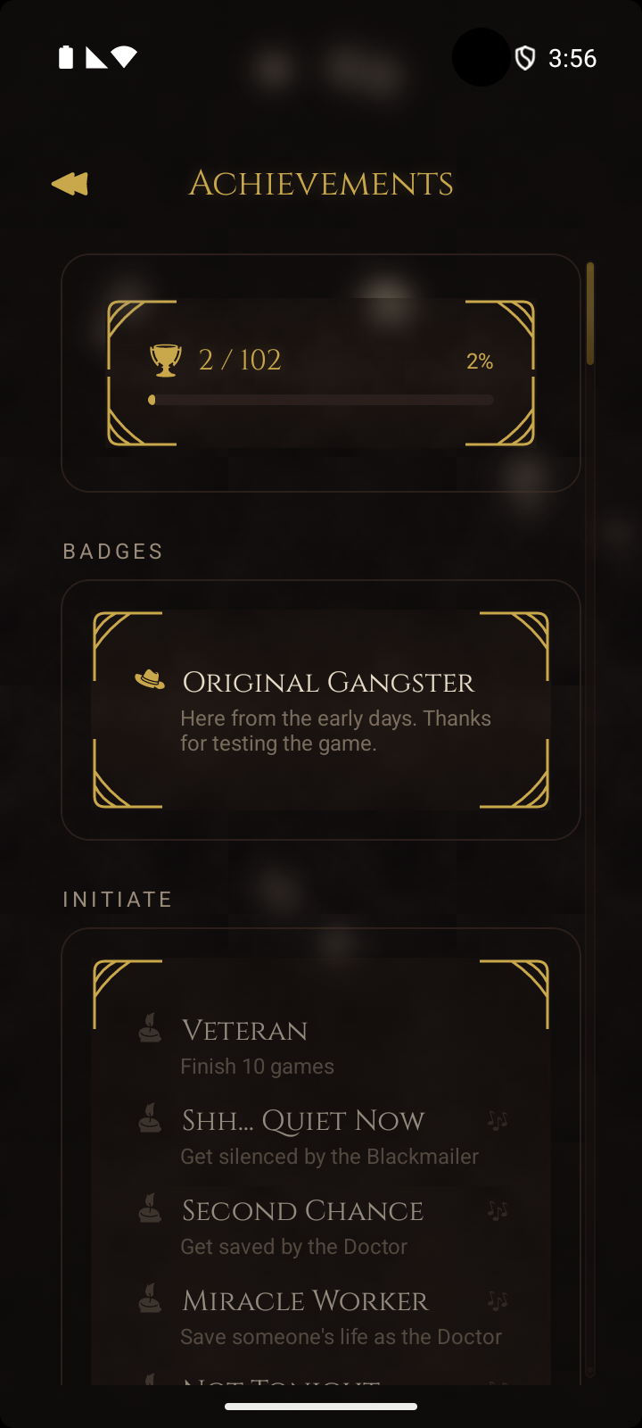 Achievements screen with the Badges section at the top showing earned badges
